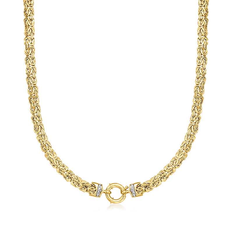 14kt Yellow Gold Flat Byzantine Necklace with Diamonds image number 0