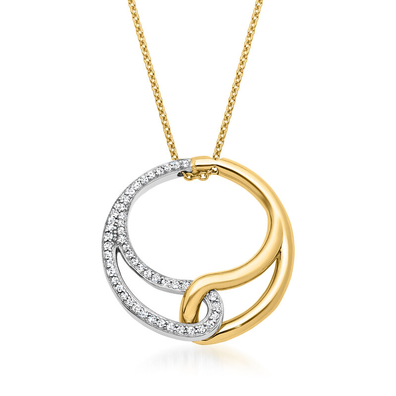 Italian .60 ct. t.w. Diamond Interlocking Circle Necklace in 14kt Two-Tone Gold. 16" image number 0
