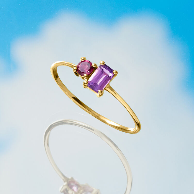 .20 Carat Amethyst and .10 Carat Rhodolite Garnet Toi et Moi Ring in 14kt Yellow Gold. Size 8 image number 2
