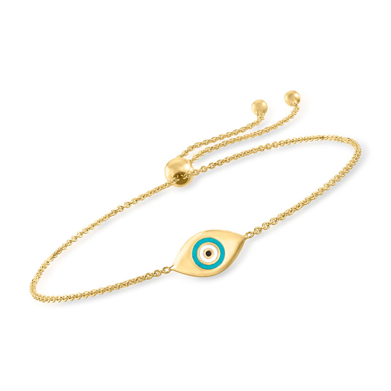 14kt Yellow Gold Evil Eye Bolo Bracelet with Enamel image number 0