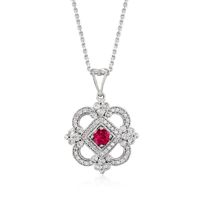 C. 2000 Vintage .60 ct. t.w. Diamond and .40 Carat Ruby Pendant Necklace in 18kt White Gold. 18&quot; image number 0