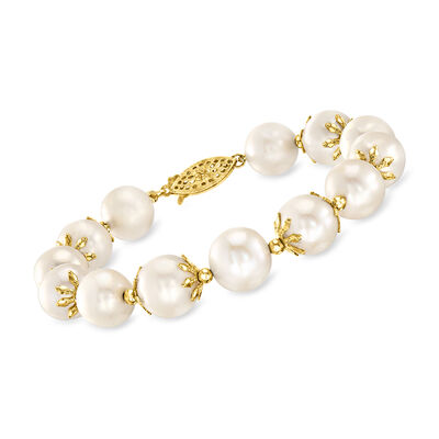 10.5-11.5mm Cultured Pearl Bracelet in 14kt Yellow Gold