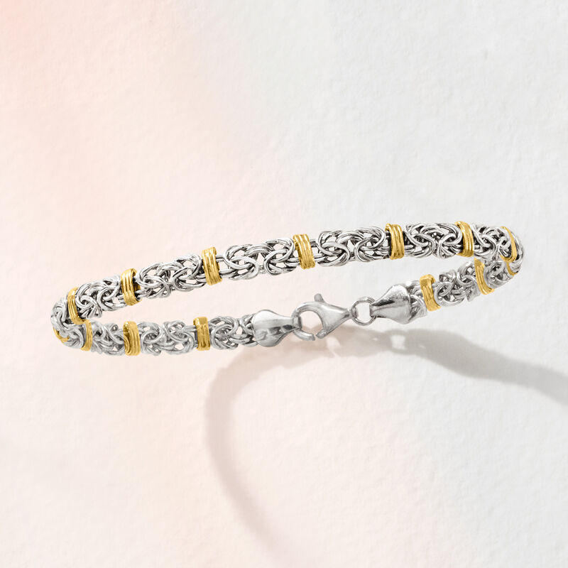 Sterling Silver Byzantine Bracelet with 14kt Gold Stations image number 4