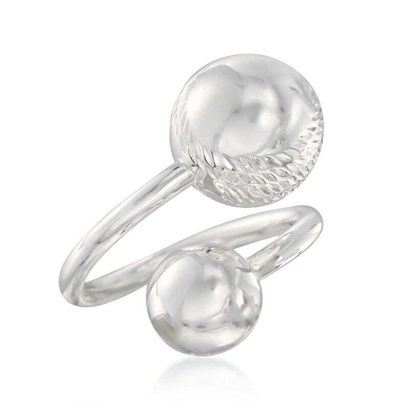 Sterling Silver Double Bead Bypass Ring image number 3