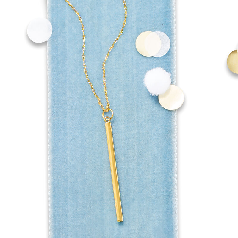14kt Yellow Gold Vertical Bar Pendant Necklace. 18&quot; image number 2
