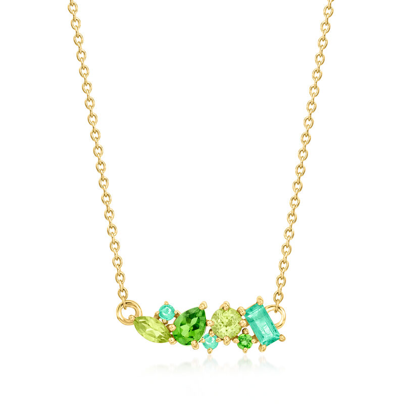 .43 ct. t.w. Tonal Green Multi-Gemstone Necklace in 14kt Yellow Gold. 16&quot; image number 1
