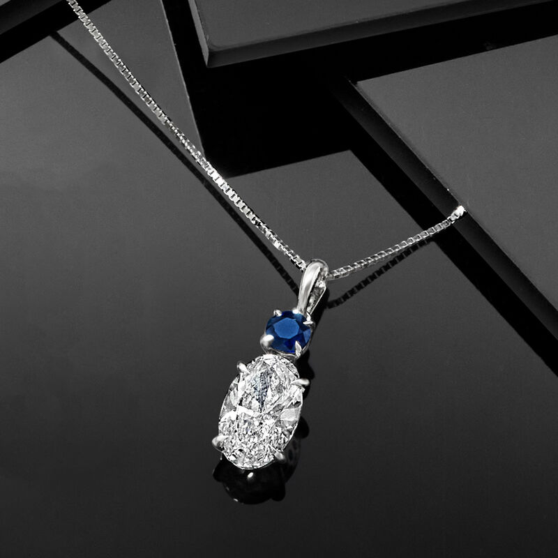 2.00 Carat Lab-Grown Diamond Pendant Necklace with .30 Carat Sapphire in 14kt White Gold  image number 2