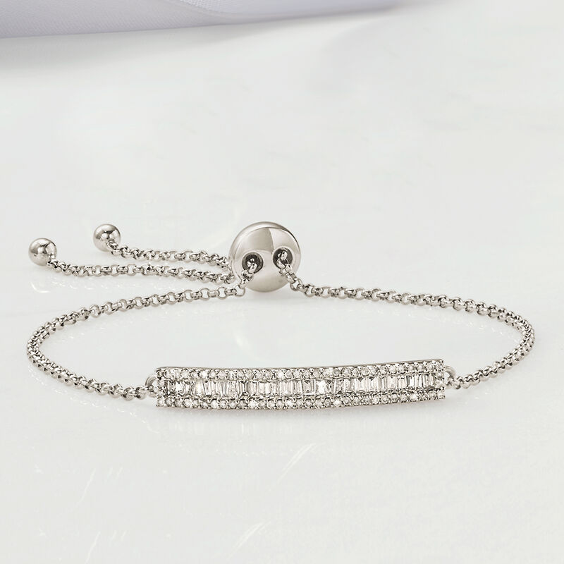 .51 ct. t.w. Baguette and Round Diamond Bar Bolo Bracelet in 14kt White Gold image number 3