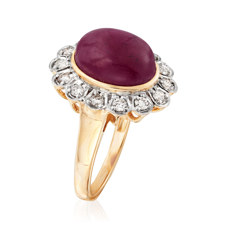 7.00 Carat Ruby and .48 ct. t.w. Diamond Halo Ring in 14kt Yellow Gold image number 2
