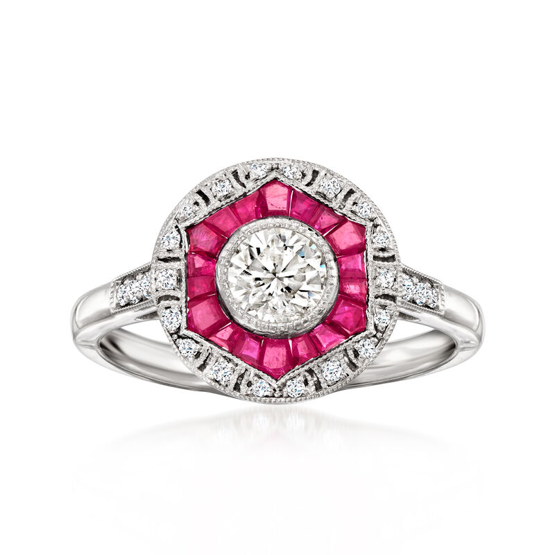 C. 2000 Vintage .52 ct. t.w. Diamond and .48 ct. t.w. Ruby Ring in Platinum. Size 7 image number 0