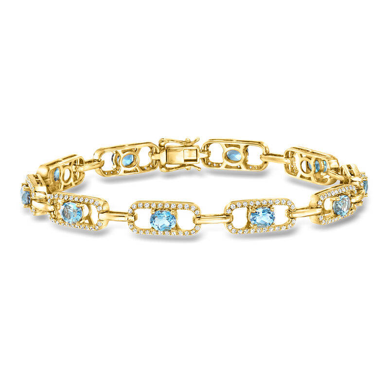 3.60 ct. t.w. Aquamarine and .94 ct. t.w. Diamond Oval-Link Bracelet in 18kt Yellow Gold. 7.25" image number 0