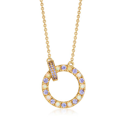 Opal and .70 ct. t.w. Tanzanite Circle Necklace in 18kt Gold Over Sterling