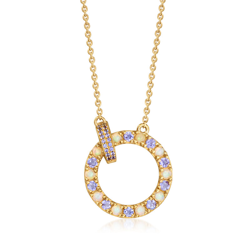 Opal and .70 ct. t.w. Tanzanite Circle Necklace in 18kt Gold Over Sterling. 17.5" image number 0
