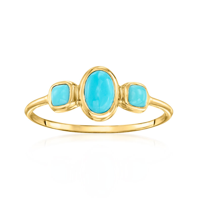 Turquoise Three-Stone Ring in 14kt Yellow Gold image number 0