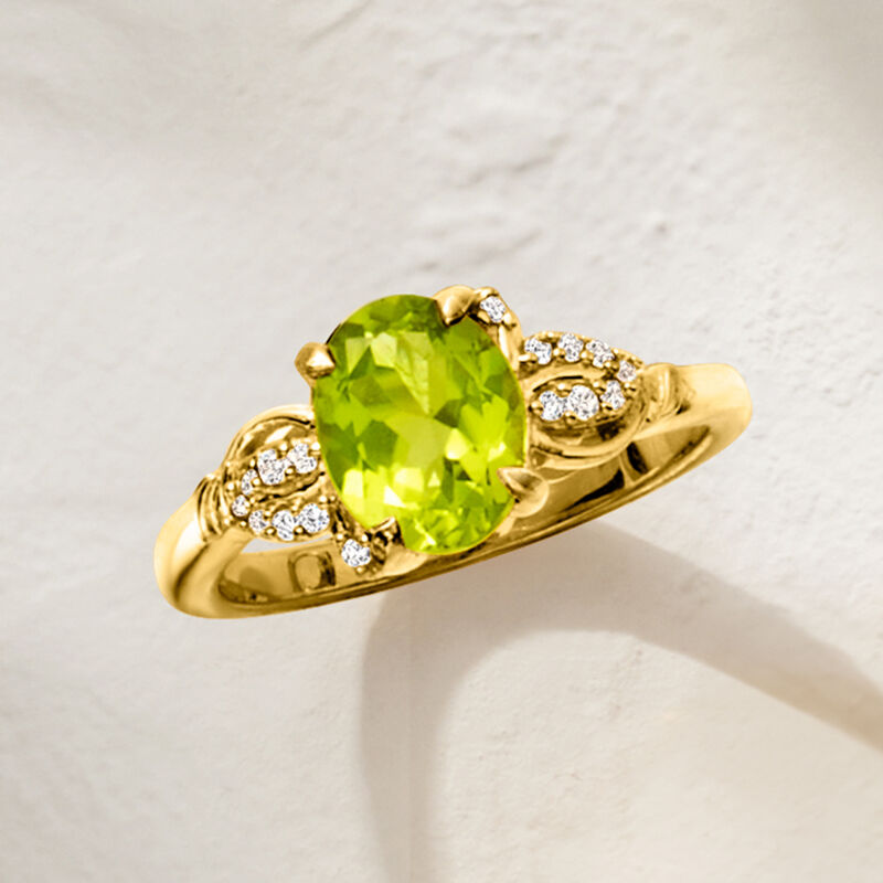 1.60 Carat Peridot Ring with .10 ct. t.w. White Zircons in 18kt Gold Over Sterling image number 3