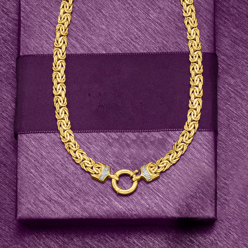 14kt Yellow Gold Flat Byzantine Necklace with Diamonds image number 4