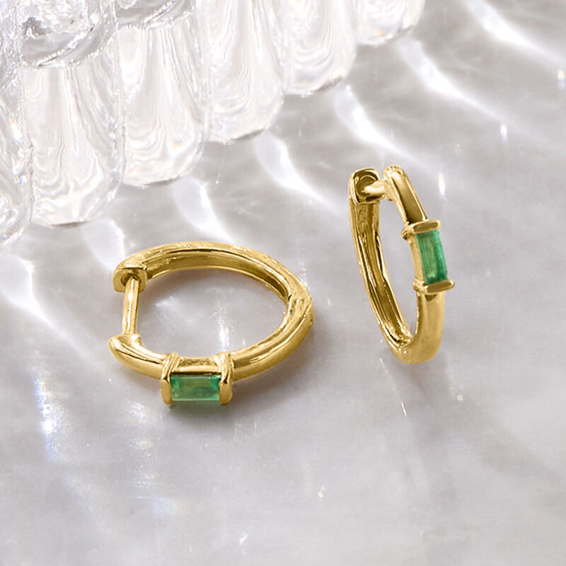 .10 ct. t.w. Emerald Huggie Hoop Earrings in 14kt Yellow Gold. 3/8&quot; image number 1