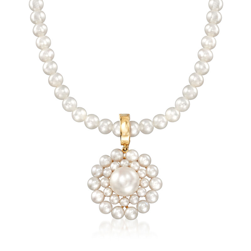 2-9mm Cultured Pearl Circle Pendant Necklace in 14kt Yellow Gold image number 0