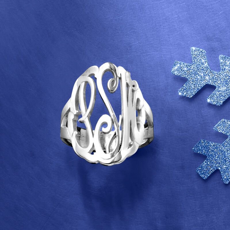 Sterling Silver Personalized Monogram Ring image number 4