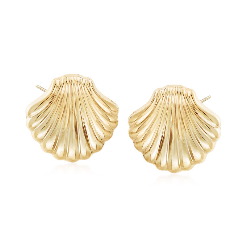 14kt Yellow Gold Scallop Seashell Motif Earrings image number 0