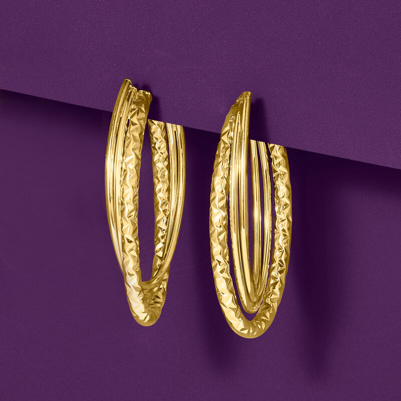 Italian 14kt Yellow Gold Twisted Triple-Hoop Earrings. 1 3/4&quot; image number 3