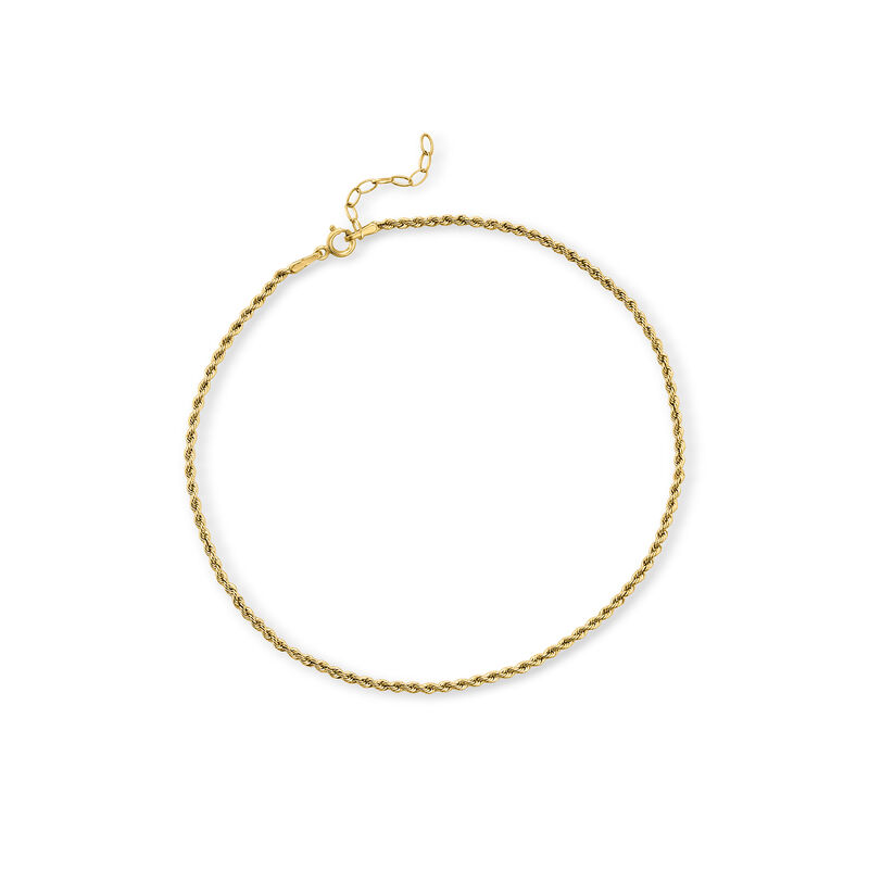 Italian 1.6mm 14kt Yellow Gold Rope-Chain Anklet. 9&quot; image number 0
