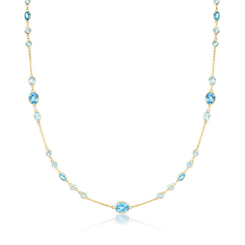 14.45 ct. t.w. Swiss and Sky Blue Topaz Necklace in 14kt Yellow Gold. 18&quot; image number 1