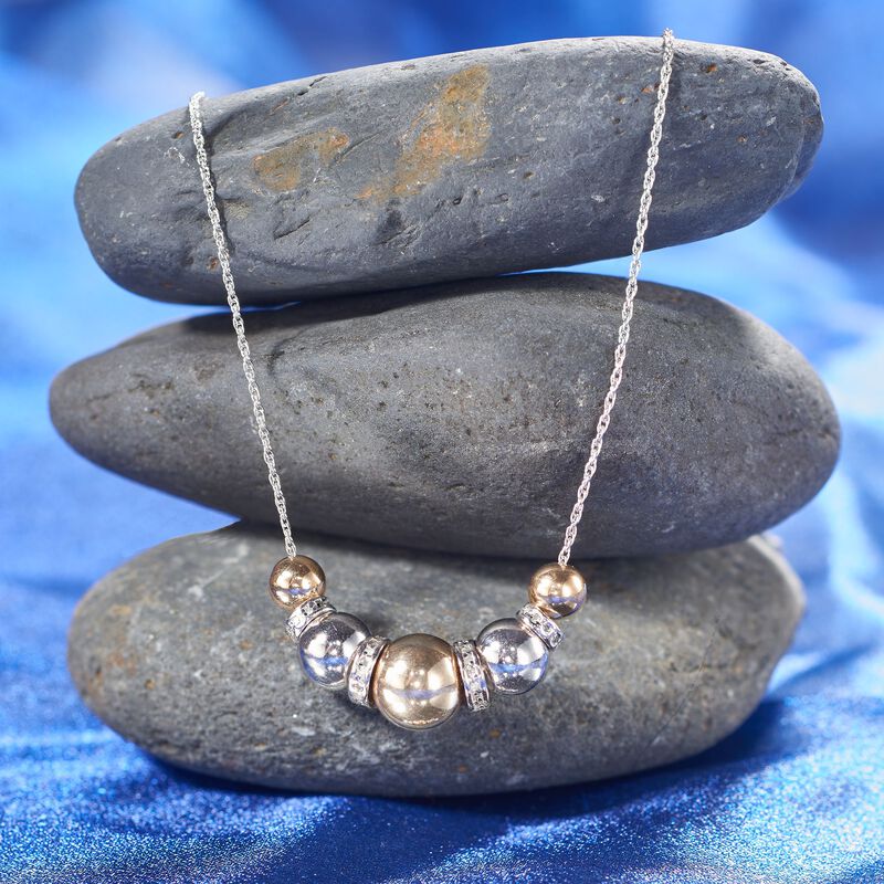 Sterling Silver and 14kt Yellow Gold Bead Necklace with .35 ct. t.w. Diamonds image number 5