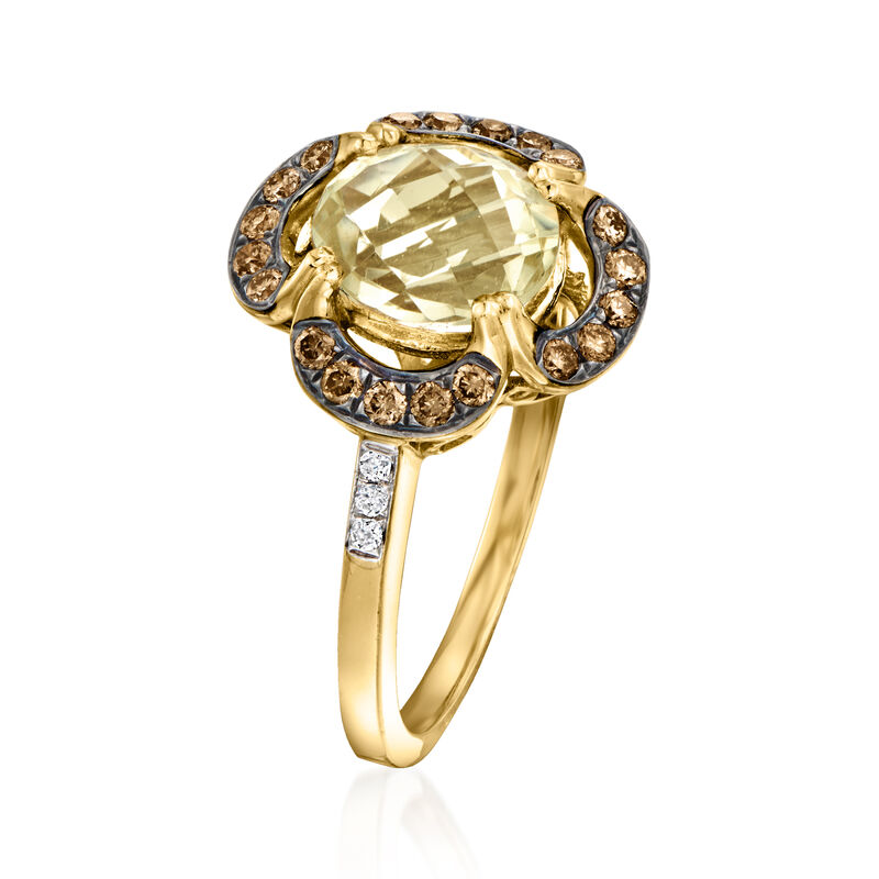 Le Vian 1.50 Carat Lemon Quartz and .21 ct. t.w. Chocolate Diamond Ring with Vanilla Diamonds in 14kt Honey Gold. Size 7 image number 2