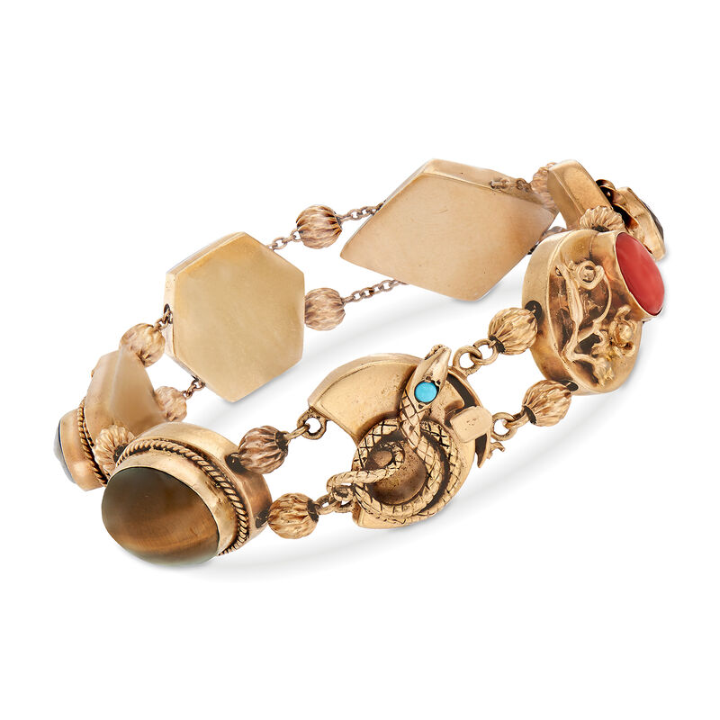 C. 1960 Vintage 4.70 ct. t.w. Multi-Gemstone Bracelet in 14kt Yellow Gold . 7.75&quot; image number 2