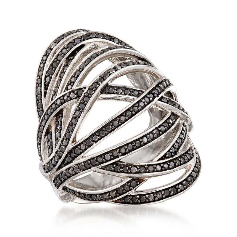 1.70 ct. t.w. Black Spinel Open Crisscross Bombe Ring in Sterling Silver image number 3
