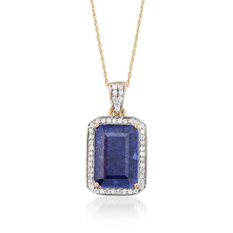 6.50 Carat Sapphire and .24 ct. t.w. Diamond Pendant Necklace in 14kt Yellow Gold. 18&quot; image number 1