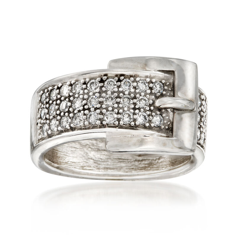 C. 1980 Vintage .80 ct. t.w. Diamond Buckle Ring in 14kt White Gold. Size 8 image number 0
