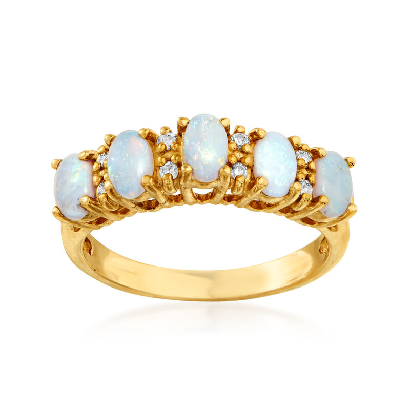 C. 1980 Vintage Opal and .12 ct. t.w. Diamond Ring in 14kt Yellow Gold image number 0
