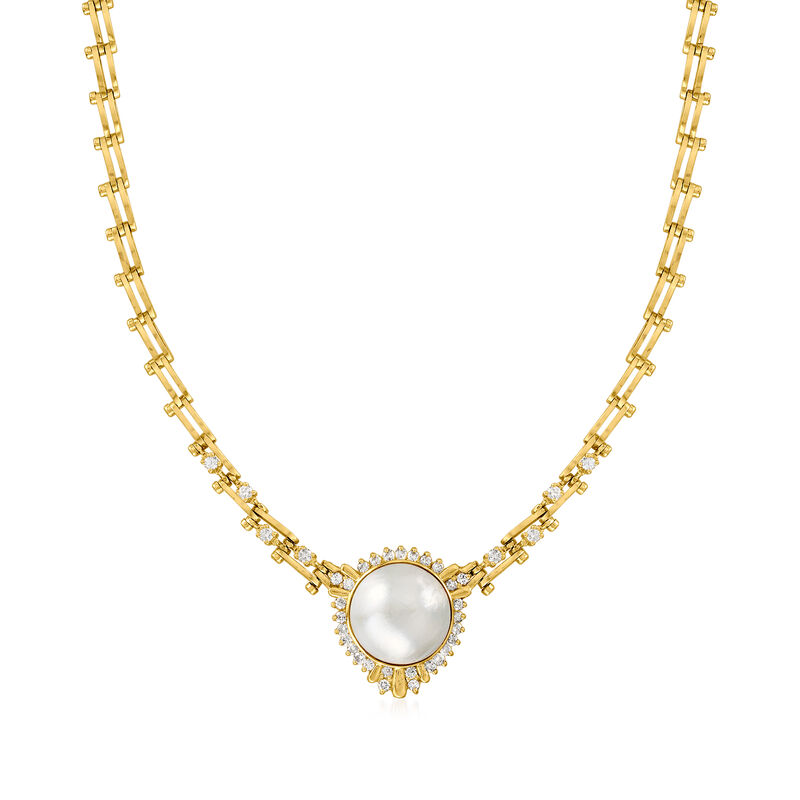 C. 1980 Vintage 18.5mm Cultured Mabe Pearl and 2.35 ct. t.w. Diamond Necklace in 14kt Yellow Gold image number 0