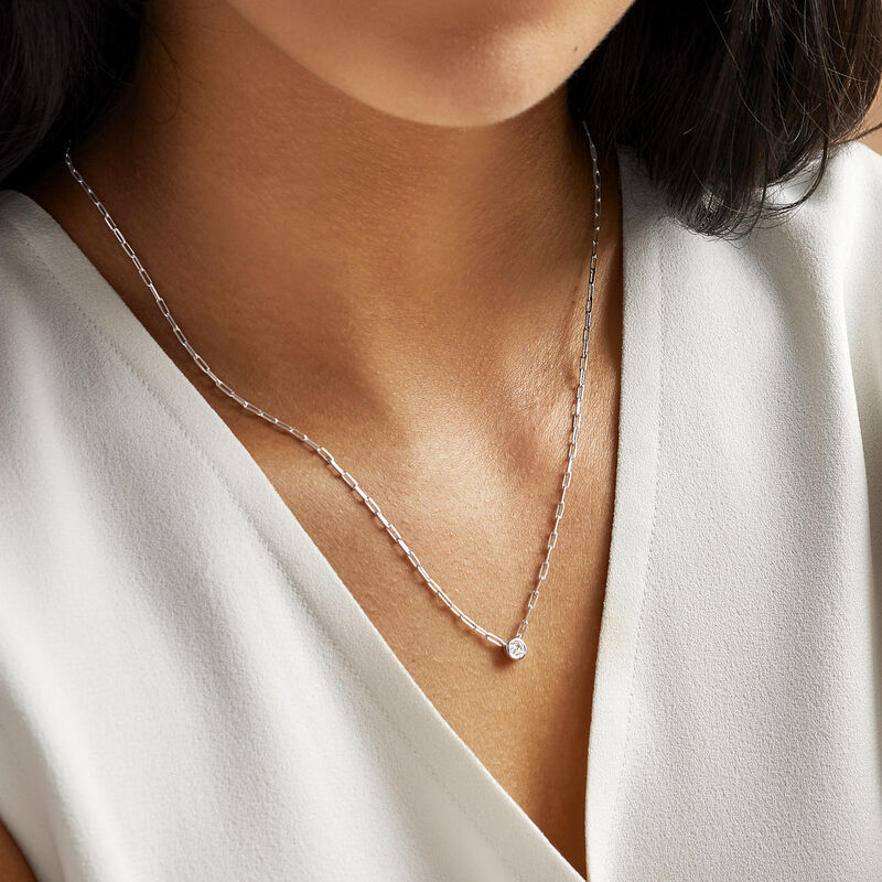 .20 Carat Bezel-Set Diamond Paper Clip Link Necklace in Sterling Silver. 18&quot; image number 2