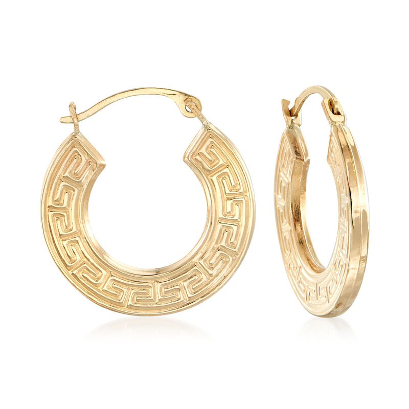 14kt Yellow Gold Greek Key Hoop Earrings. 3/4&quot; image number 0