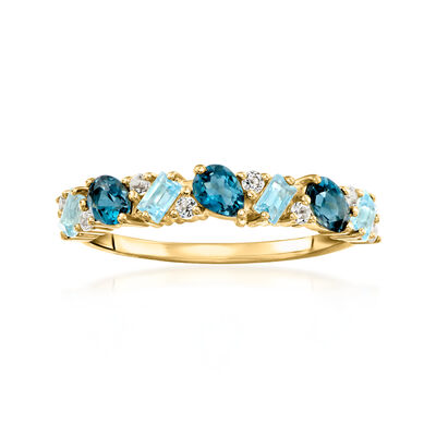 .90 ct. t.w. White and Tonal Blue Topaz Ring in 10kt Yellow Gold