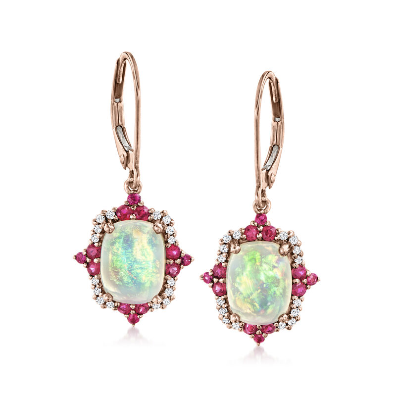 Ethiopian Opal and .40 ct. t.w. Ruby Drop Earrings with .11 ct. t.w. Diamonds in 14kt Rose Gold image number 3