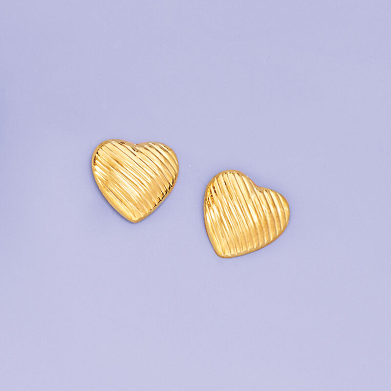 14kt Yellow Gold Textured Heart Stud Earrings image number 2