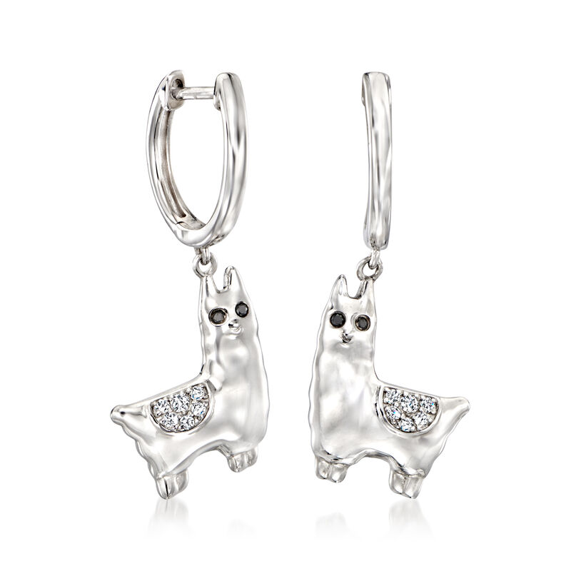 .10 ct. t.w. White and Black Diamond Llama Hoop Drop Earrings in Sterling Silver image number 2