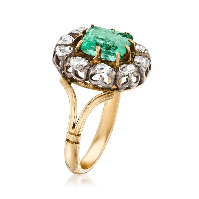 C. 1920 Vintage 1.05 Carat Emerald Ring with .30 ct. t.w. Diamonds in Sterling Silver and 18kt Yellow Gold. Size 5 image number 2