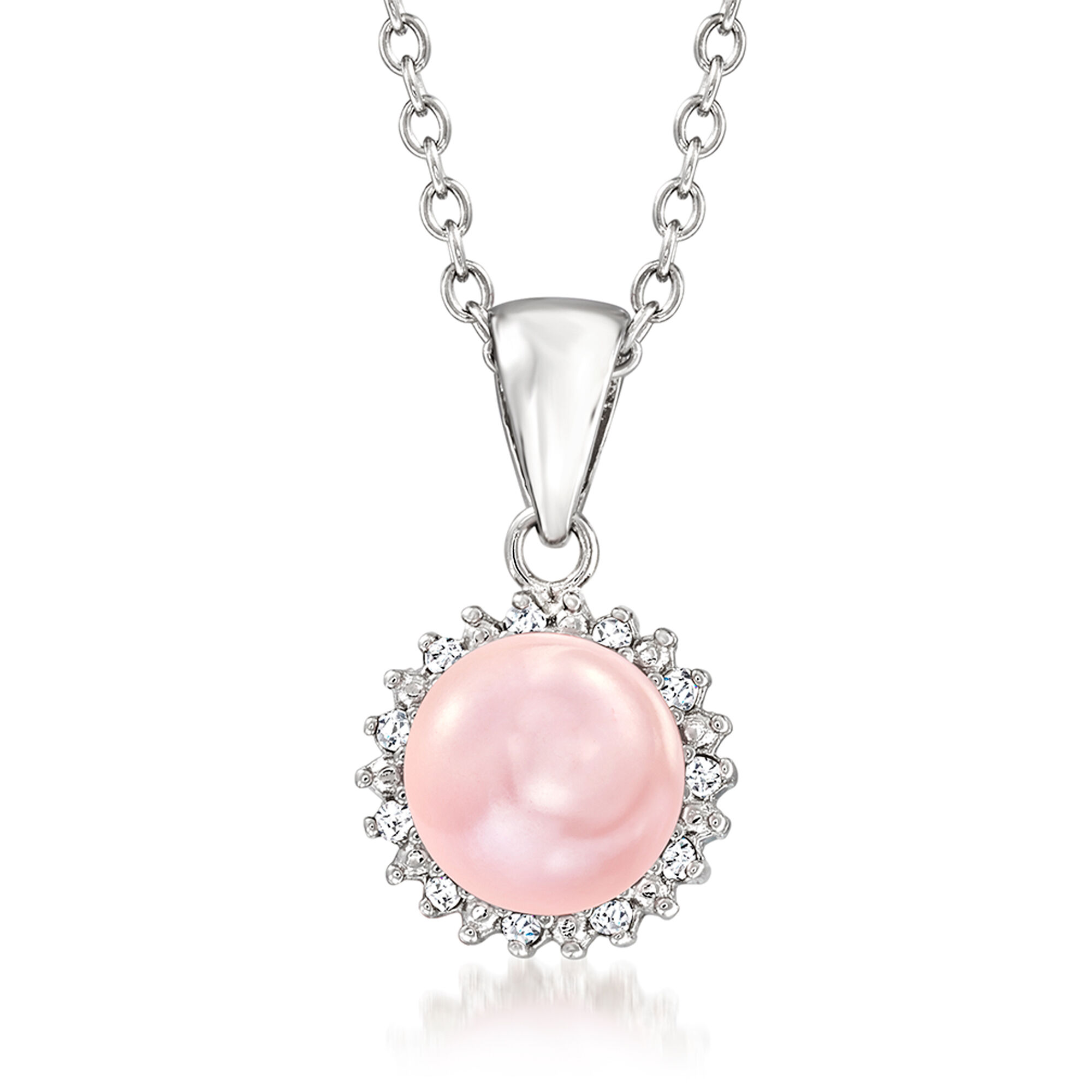 7-7.5mm Pink Cultured Button Pearl Pendant Necklace with