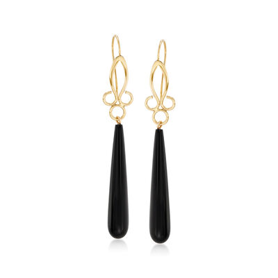 Onyx Scrolled Teardrop Earrings in 14kt Yellow Gold
