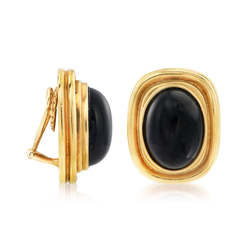 C. 1980 Vintage Black Onyx Clip-On Earrings in 18kt Yellow Gold image number 2
