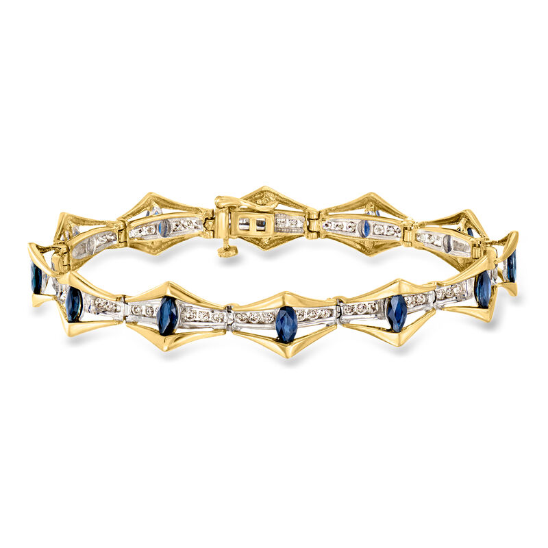 C. 1980 Vintage 3.00 ct. t.w. Sapphire and 2.00 ct. t.w. Diamond Marquise-Link Bracelet in 14kt Two-Tone Gold. 7" image number 0