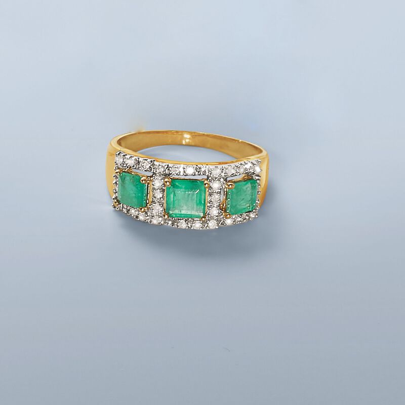 1.40 ct. t.w. Emerald and .25 ct. t.w. Diamond Ring in 14kt Yellow Gold image number 3