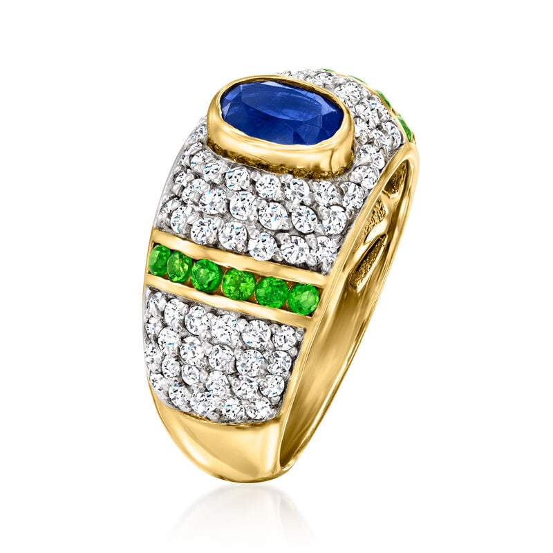 .80 Carat Kyanite and .20 ct. t.w. Chrome Diopside Ring with 1.40 ct. t.w. White Zircon in 18kt Gold Over Sterling image number 2
