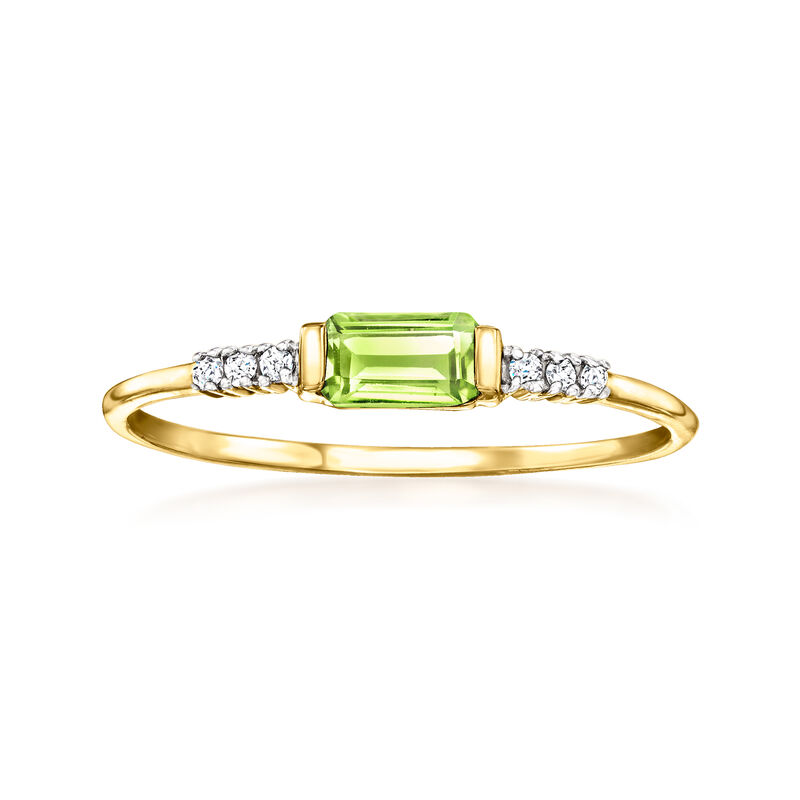 .20 Carat Peridot Ring with Diamonds in 14kt Yellow Gold. Size 9 image number 0