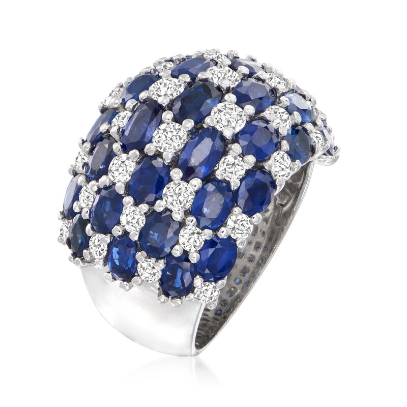 7.00 ct. t.w. Sapphire and 1.50 ct. t.w. Diamond Checkerboard Ring in 14kt White Gold image number 2